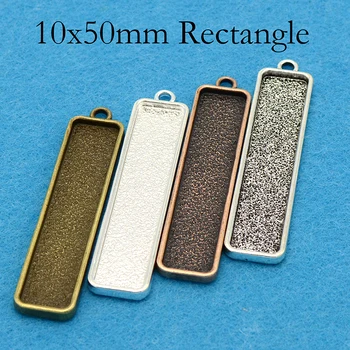 

50 pcs - 10x50mm Pendant Tray, Small Rectangle Pendant Bezel Blank, Alloy Pendant Base, Cabochon Setting Resin Frame