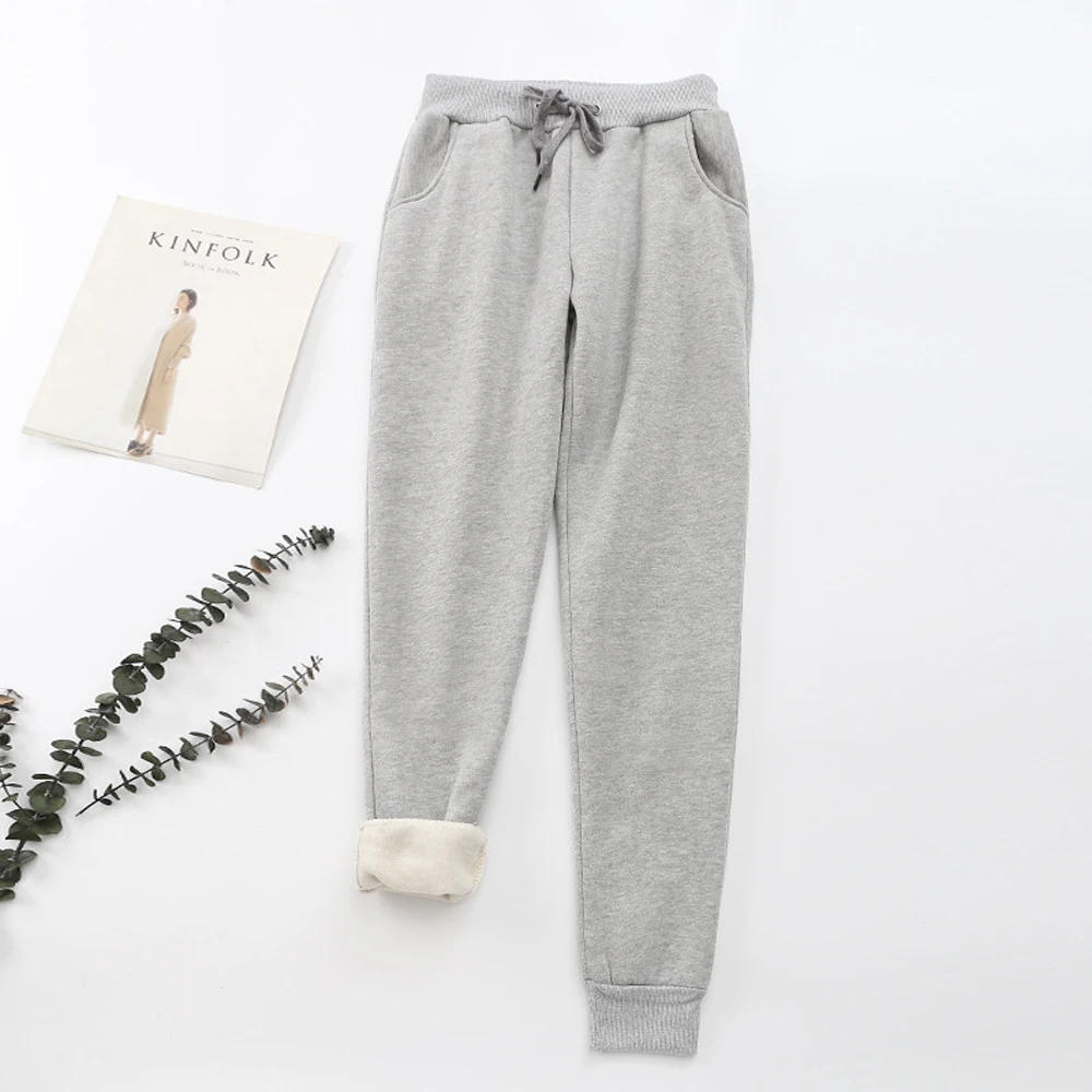 light grey Осенние спортивные штаны для женщин, уличная одежда, повседневные Бархатные Теплые мягкие спортивные штаны, одноцветные, на завязках, с эластичным поясом, женские джоггеры - Цвет: light grey