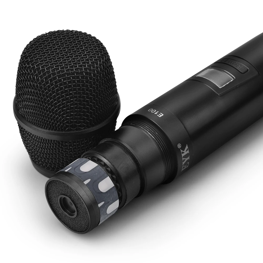 EYK E100 UHF 2 канала беспроводной микрофон Система двойной ручной микрофон микрофонный для KTV речи караоке семейные вечерние 60 м расстояние