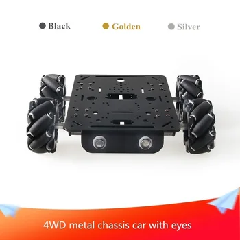 

With Led Lights 80mm Mecanum Wheel 4WD Metal Car Chassis DIY Mobile Robot Platform Remote Control Kit 4pcs High Torque Motors