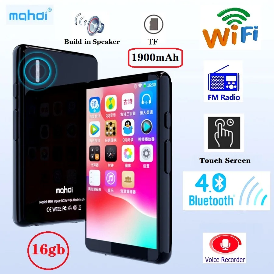 Mahdi M90 16 Гб wifi Bluetooth MP4 плеер динамик MP3 сенсорный экран 4,0 дюймов музыка MP5 видео плеер Поддержка TF карта FM/запись