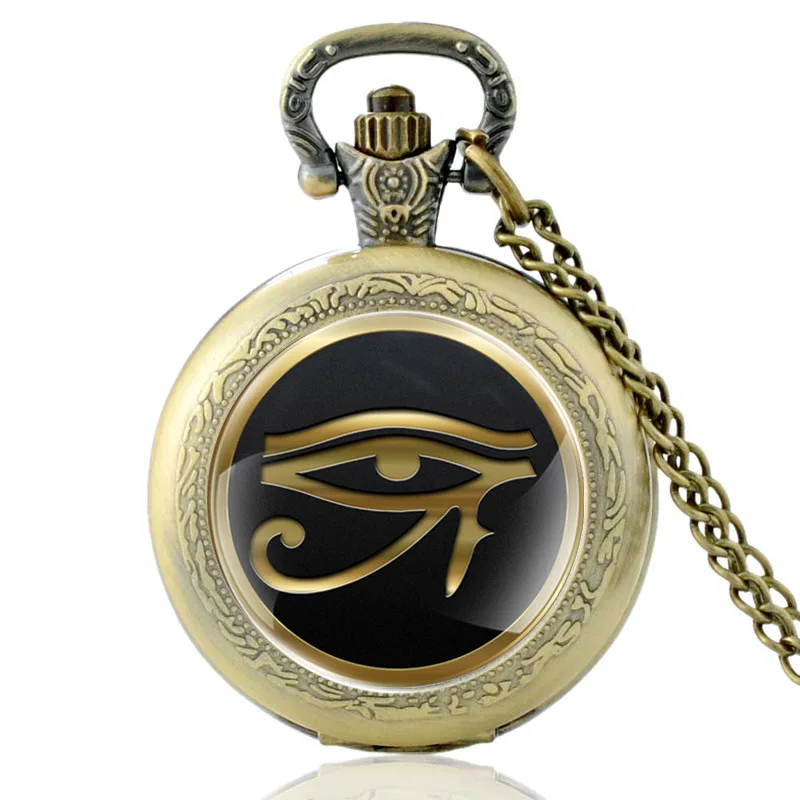

Vintage Bronze Ancient Egypt An Eye of Horus or Wedjat pendant Glass Dome Men Women Pocket Watch Necklace Jewelry