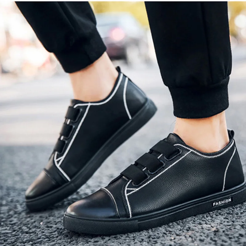 GRITION Men Outdoor Skateboarding Shoes Flat Elastic Band Sneakers Summer Trekking Comfy Casual Footwear New Arrival Shoes - Цвет: Black