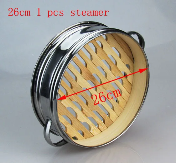 26cm 1pcs steamer От 14 до 30 см кухонная посуда из нержавеющей стали, Бамбуковая Пароварка с крышкой, китайская кухонная посуда для приготовления рыбы, паста, овощи Dim - Цвет: 26cm 1pcs steamer