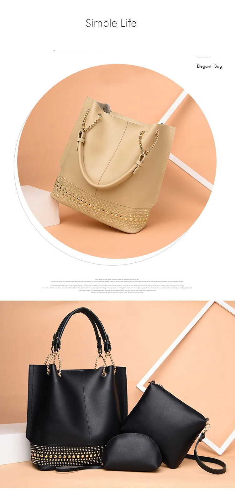 Vento Marea женская сумка набор 3 шт. большой емкости кошельки и сумочка модная женская кожаная сумка с заклепками женская сумка через плечо