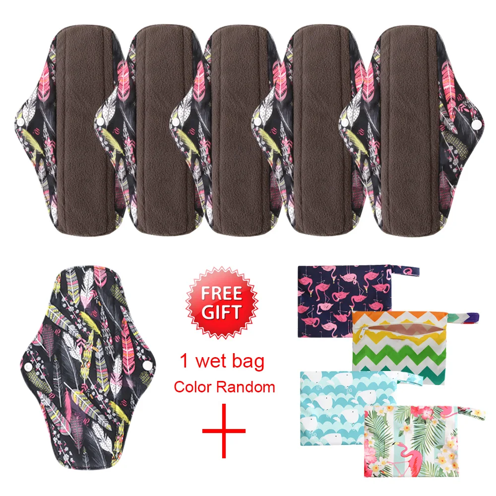 Reusable Cloth Menstrual Pads with Bamboo-charcoal Absorbency Wet Bag Women Washable Panty Liner 6Pack+1 Dropship | Красота и