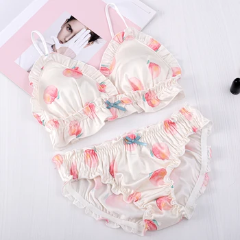 

Wireless Lace Bra And Panty Set Thin Cup Push Up Deep V Cotton Underwear Bralette Pink Lingerie High Quality Women Sexy Bra Sets