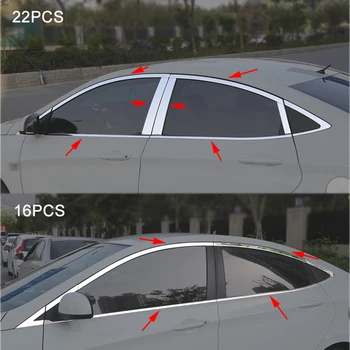 

22/16pcs Stainless Steel Window Pillar Trims Covers For Hyundai Solaris 2010 2011 2012 2013 2014 Exterior chrome car styling