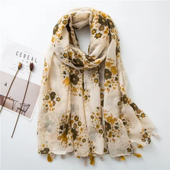 

2020 Luxury brand Lady cotton material scarf Autumn and winter women's New Print beach quality shawl Fashion Cotton silk scarves