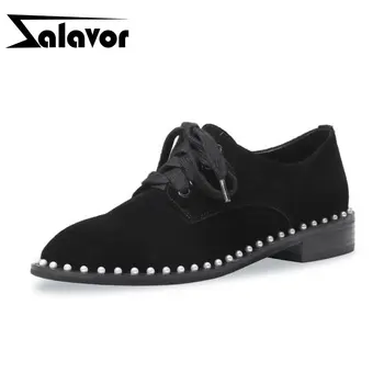 

ZALAVOR 2020 New Arrival Real Leather Pumps Beads Fashion Sexy Retro Office Shoes Woman Casual Lace Up Spring Pumps Size 33-40