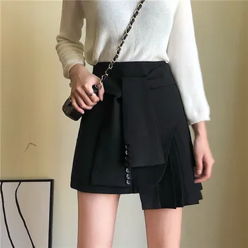 

Knotted Belt Korean Pleated Skirts Clubwear Harajuku Short Mini Skirt Irregular High Waist Lace Up Design Summer Streetwear W424