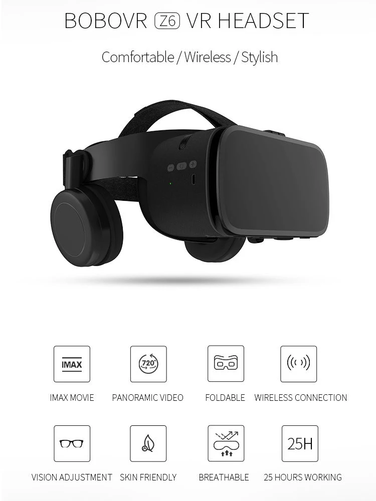 Новые Bobo vr Z6 VR очки беспроводные Bluetooth наушники VR очки Android IOS Удаленная реальность VR 3D картонные очки