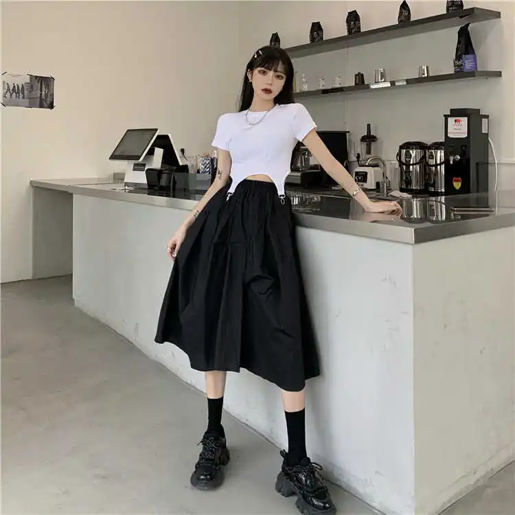 Костюм Harajuku Для женщин в Корейском стиле Сезон лето-Стиль Ins Темный нерегулярные