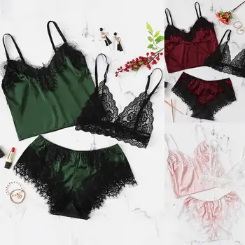 

New Sexy Exquisite Lace Lingerie Bra+Tops+Underwear Set Babydoll Cut-Out Sleepwear Pijamas Women Bralette Lingerie Sleepwear A10