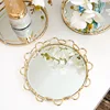 Golden Stroke Storage Tray Nordic Glass Mirror Cosmetic Plate  Desktop Jewelry Display Trays Dressing Table Decoration Ornaments 5