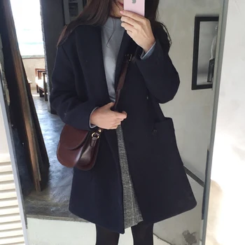

Korean-Style Thick Loose Coat For Women 2020 Solid Color Autumn Winter Woolen Coat High Quality Double Breasted Short Coats