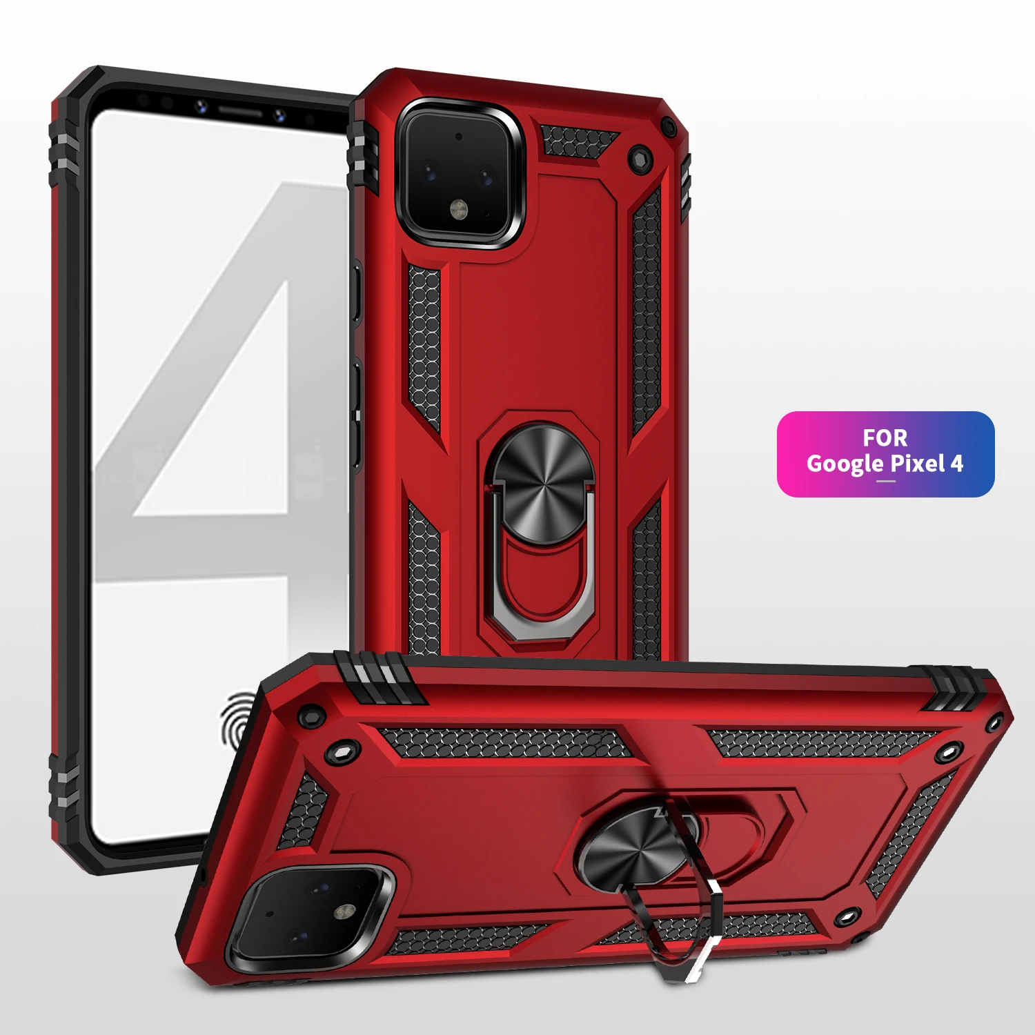 Противоударный бронированный чехол для телефона Pixel 4 4Xl с металлическим кольцом
