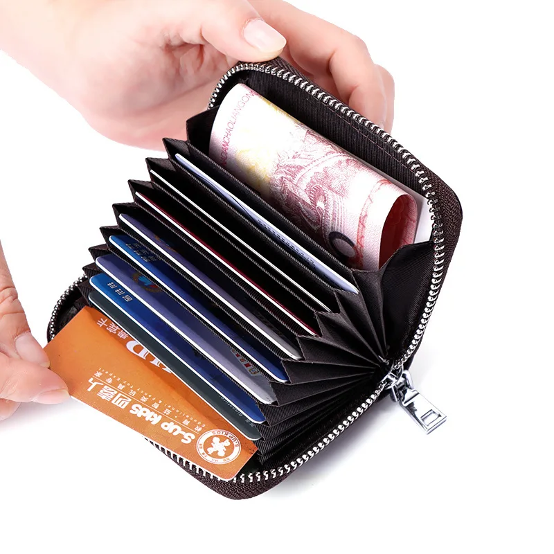 PURDORED 1 pc Business Card Holder Genuine Leather Credit Card Holder Women Zipper Pocket Unisex Card Case Dropshipping