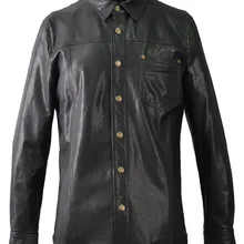 Мужская приталенная рубашка из натуральной кожи в английском стиле для ночного клуба, тонкая мужская куртка из натуральной кожи goatskin, одежда из натуральной кожи