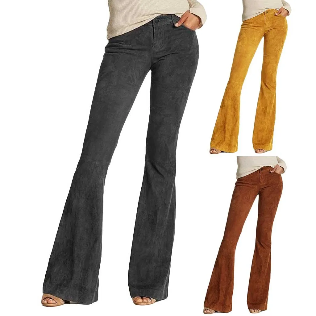 Женские вельветовые брюки-клеш, повседневные облегающие длинные брюки, зимние элегантные женские теплые брюки с высокой талией, широкие брюки с карманами, сексуальные