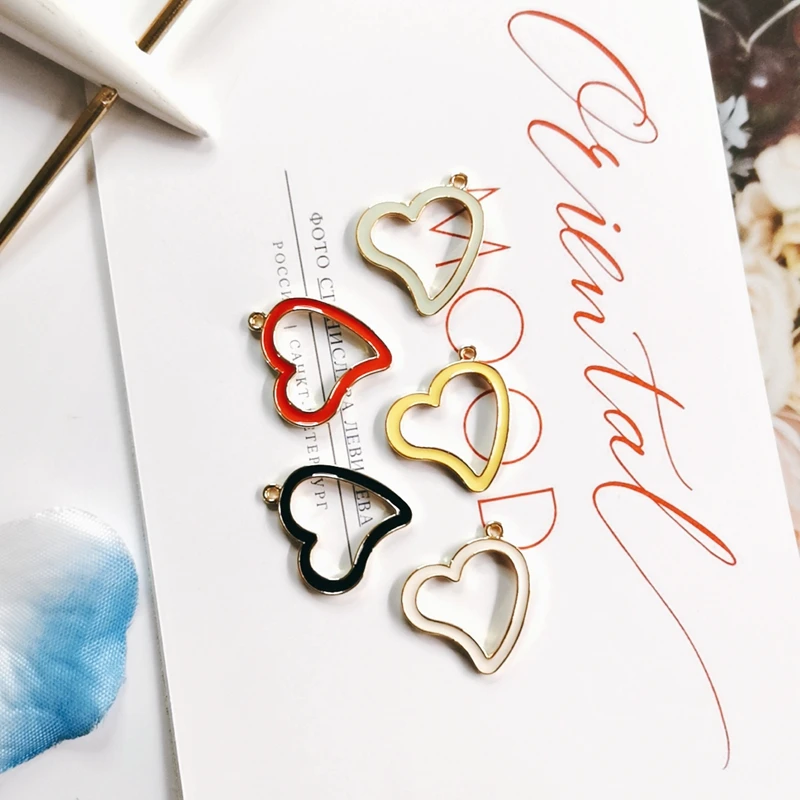 

6 Pcs New Arrival Fashion Wild Heart-shaped Alloy Dripping Oil DIY Pendant Earrings Making Earrings Material Earrings Finding