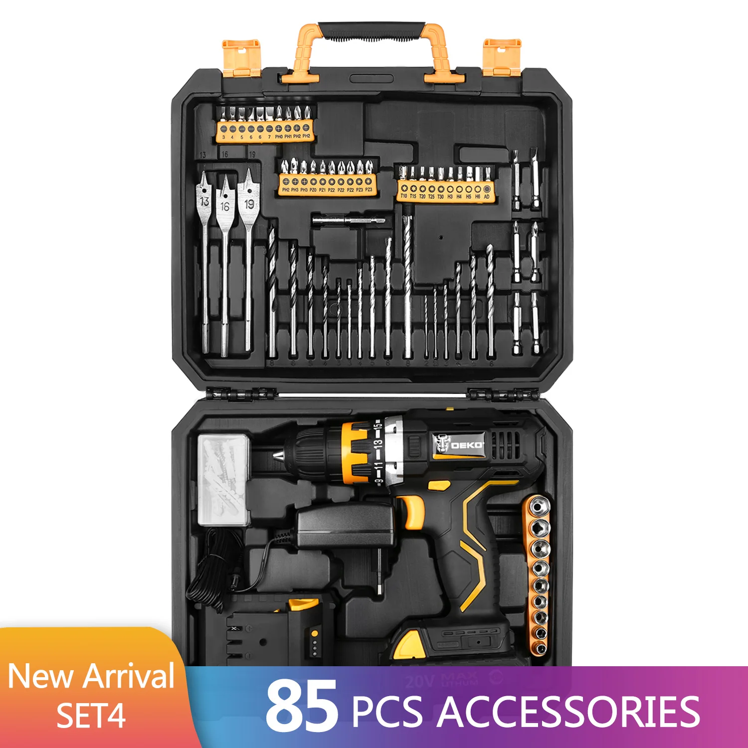 DEKO GCD20DU2 20V MAX Power Tool with Lithium Battery Variable Speed Electric Screwdriver with LED Light Home DIY Cordless Drill