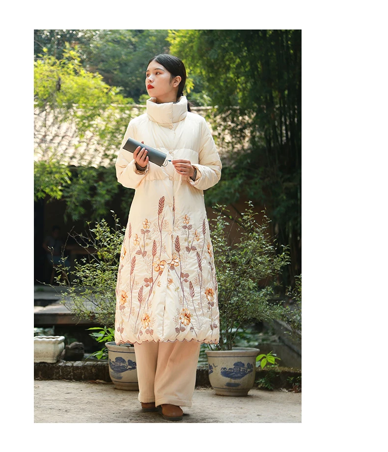 LZJN Women's Winter long Down Coat Jacket Embroidery Ultra Light Warm White Duck Down Coat Female Outerwear Parka Пуховик (12)