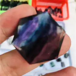 Натуральный Радужный флюорит шестиугольная с украшением в виде кристаллов диски с имитацией инкрустации драгоценными камнями