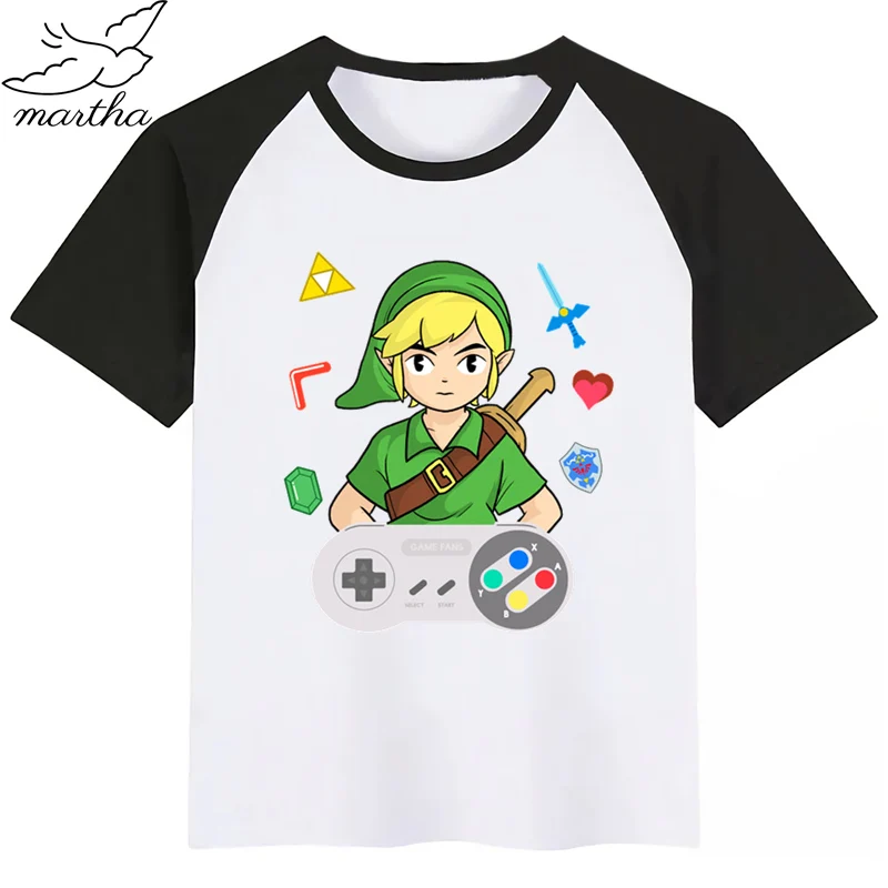 Детский пульт Mario/Pacman/Zelda Link; футболка с героями мультфильмов; детская забавная футболка; детские летние белые топы; одежда для малышей