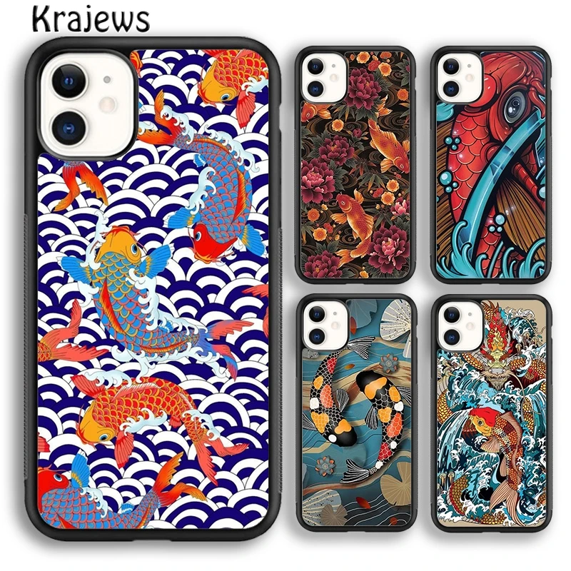 Krajews Koi carp fish japanese skull tattoo Phone Case For iPhone 5 SE 6s 7 8 plus X XR XS 11 12 13 pro max Galaxy S9 S10 Plus | Мобильные