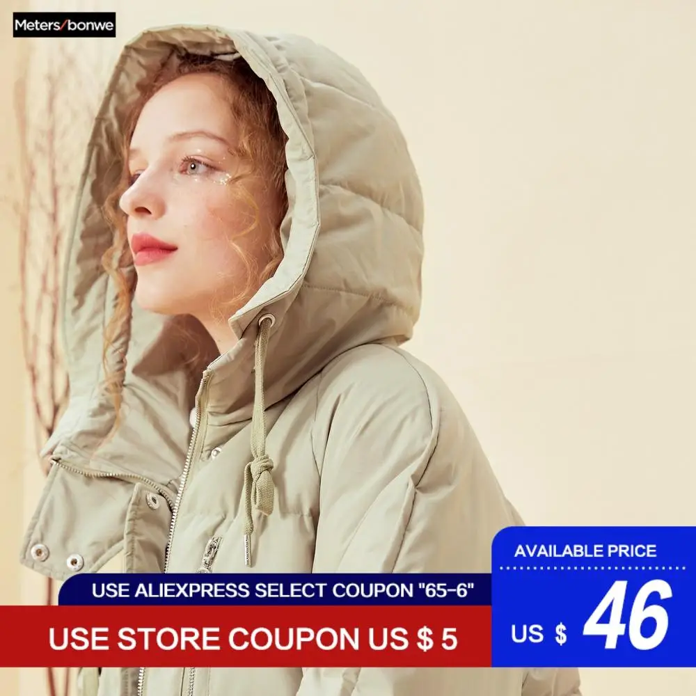 

Metersbonwe 2019 Winter Woman Hooded Long Jacket White Duck Down Female Overcoat Ultra Light warm Oversize down Coat