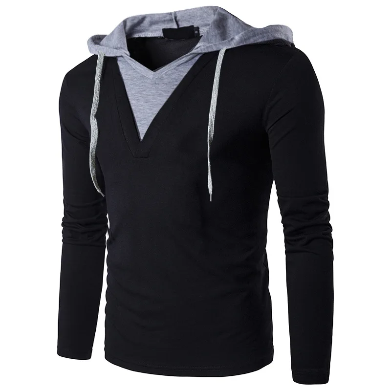 

New Style Ouma Men Simple Solid Color Casual Hooded Button Neckline Decoration T-shirt