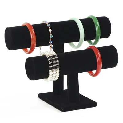 Высококачественная винтажная искусственная кожа/бархат Т-бар подставка для браслетов цепь часы Органайзер-держатель ювелирных изделий ювелирные изделия Дисплей Стенд CE0679 - Цвет: black2