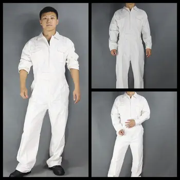 

100% Cotton Canvas Men's Solid Overalls Jumpsuit Coveralls Breathable Workshop Uniforms White Navy Orange Long Sleeve Plus Size
