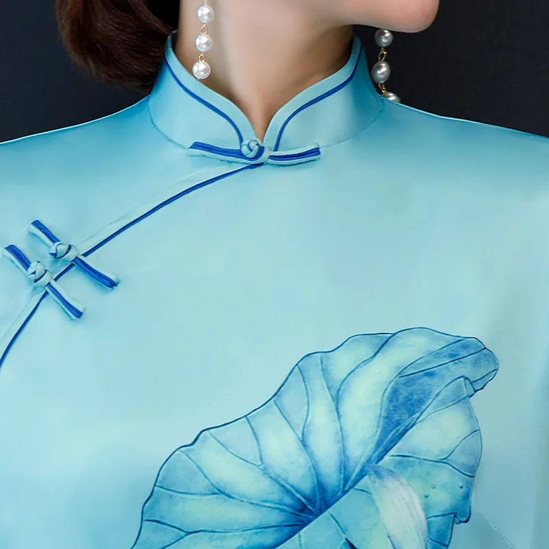 Традиционное китайское платье Vestidos винтажное атласное Qipao сексуальное Cheongsam с цветочным принтом Тонкое Qipao размер M-3XL