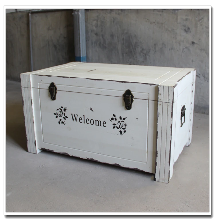 

big handmade vintage retro white organizer box of wood with lock