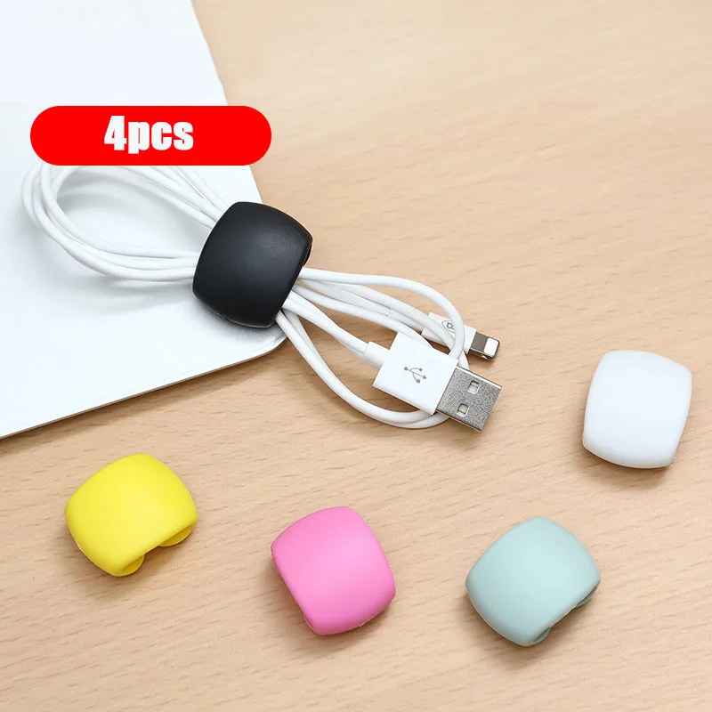

4PCS Portable Cable Clips Charger Cord Organizer Earphone Line Tidy Holder Cable Management Winder For Office Home