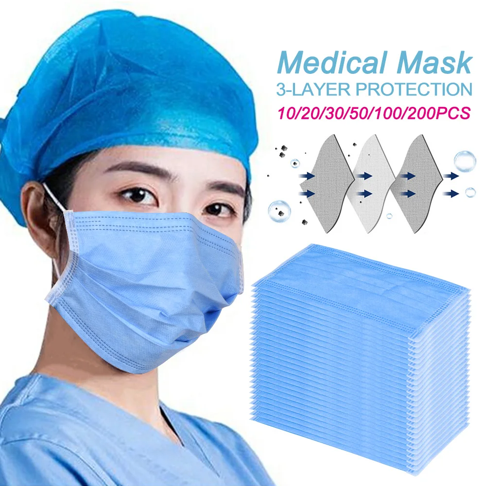 

200PCS Medical Personal 3 Layer Thickened Disposable Medical Masks Anti PM2.5 Facial Dust-Proof Safety Masks Fast Shipping