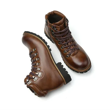 

Japanese style mens casual ankle boots natural leather tooling shoes lace up platform cowboy boot outdoor ankle botas zapatos