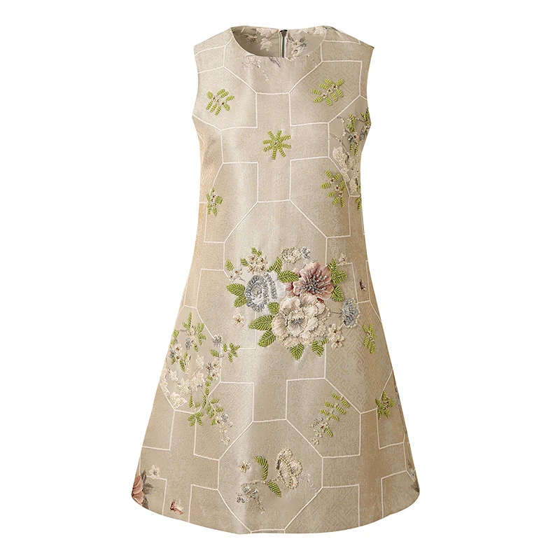 

VERDEJULIAY Runway Dress Women 2020 Spring Autumn New Fashion Design Flowers Beading Crystal Luxury High Quality Vest Mini Dress