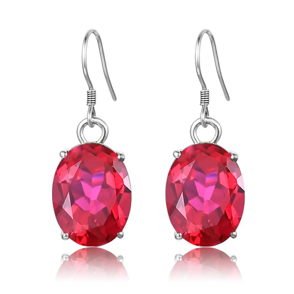 

Silver Earrings For Women Classic Elegant Red Ruby Drop Earrings Oval Flower Hollow Sterling Silver Jewelry Womens Accessories