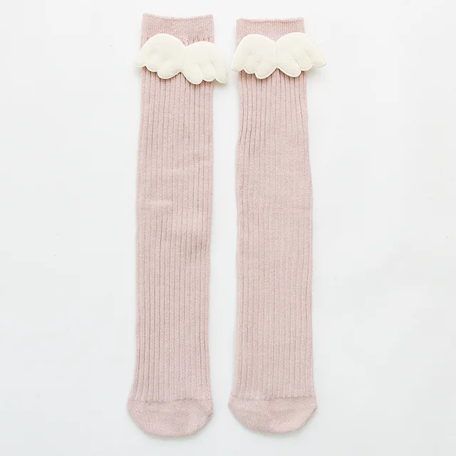 New Baby Girls Socks Angel Wing Toddlers Girl Long Soft Cotton Children Sock Solid Kids 0-8 Years Knee High Socks Pink