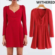Witherd, английский консервативный стиль, винтажное красное сексуальное мини-платье в горошек, женское платье, vestidos de fiesta de noche vestidos, вечернее платье, блейзер
