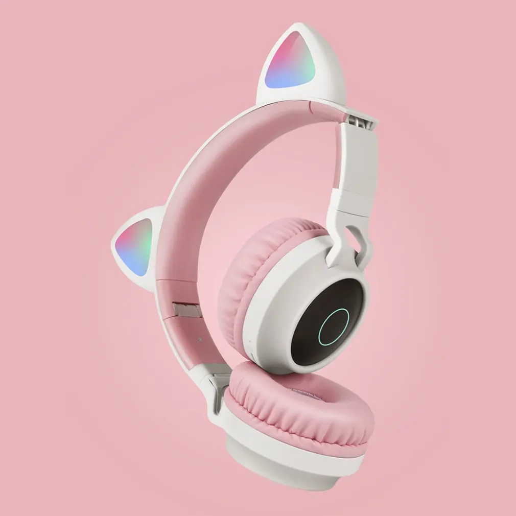 Cute Cat Ear Headset Wireless Headset Headphones 5 0 Bass Foldable Stereo Headphones Gaming Headphones For Cell Phone