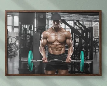 

Fitness Bodybuilding Man Strong Muscles Barbell 2 Wall Sticker Silk Fabric Poster Art Indoor Decor Bright