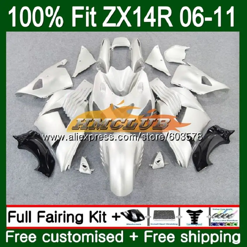 Инъекции для KAWASAKI ZZR1400 ZX 14R 2006 2007 2008 2009 2010 2011 Блестящая серебряная 113CL. 32 ZX-14R ZX14R 06 07 08 09 10 11 обтекатель