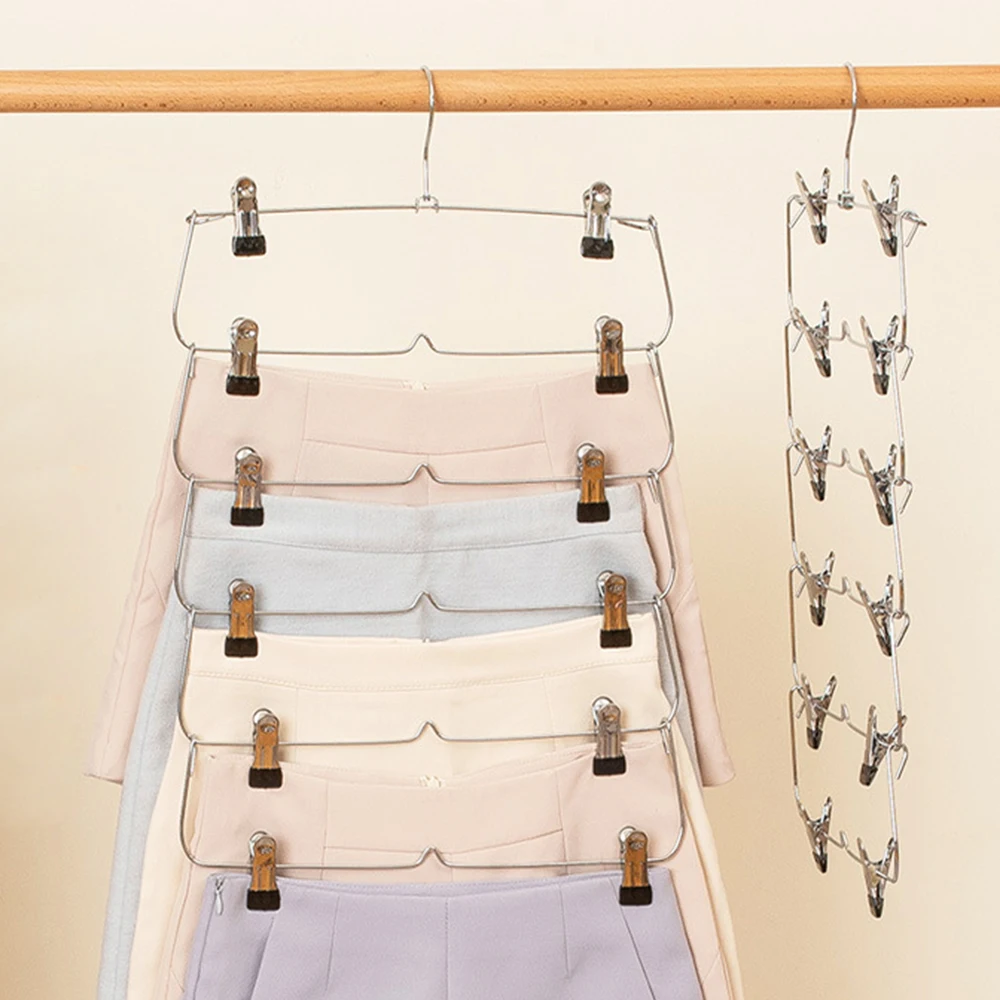 Clothes Hangers Pants Holders 5 Layers 12 Clip Folding Clothes Rack Organizer Clothing Storage Rack