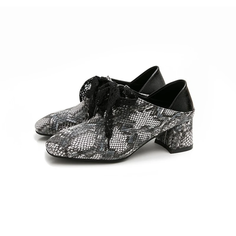 

QPLYXCO New deep mouth single Women shoes in spring 2020 Snake pattern Patent Leather Fashion Round Toe Pumps Large 30-50 118-5