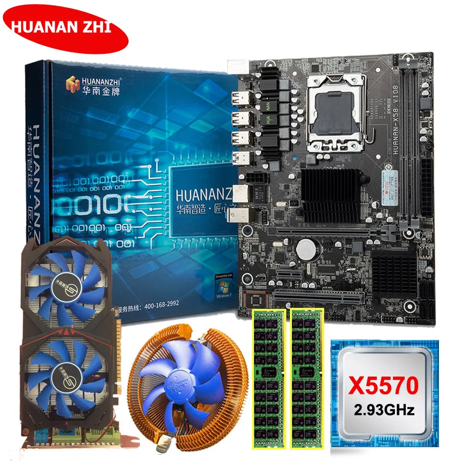 HUANAN Чжи скидка X58 LGA1366 материнской комплект с Процессор Intel Xeon X5570 2,93 ГГц Оперативная память 8G (2*4G) RECC GTX750Ti 2G видео карта