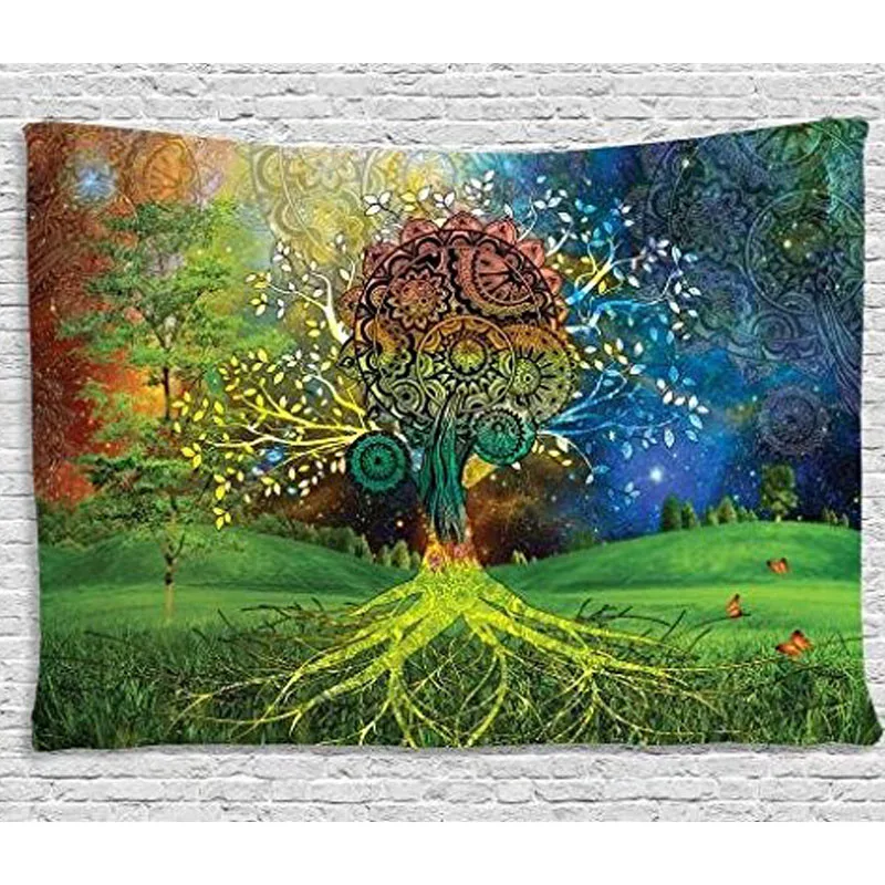 Wall Tapestry Этнический гобелен, дерево в долине со спиральной веткой баланс в матери-земле художественная иллюстрация, широкая настенная подвесная для спальни - Цвет: Wall Tapestry